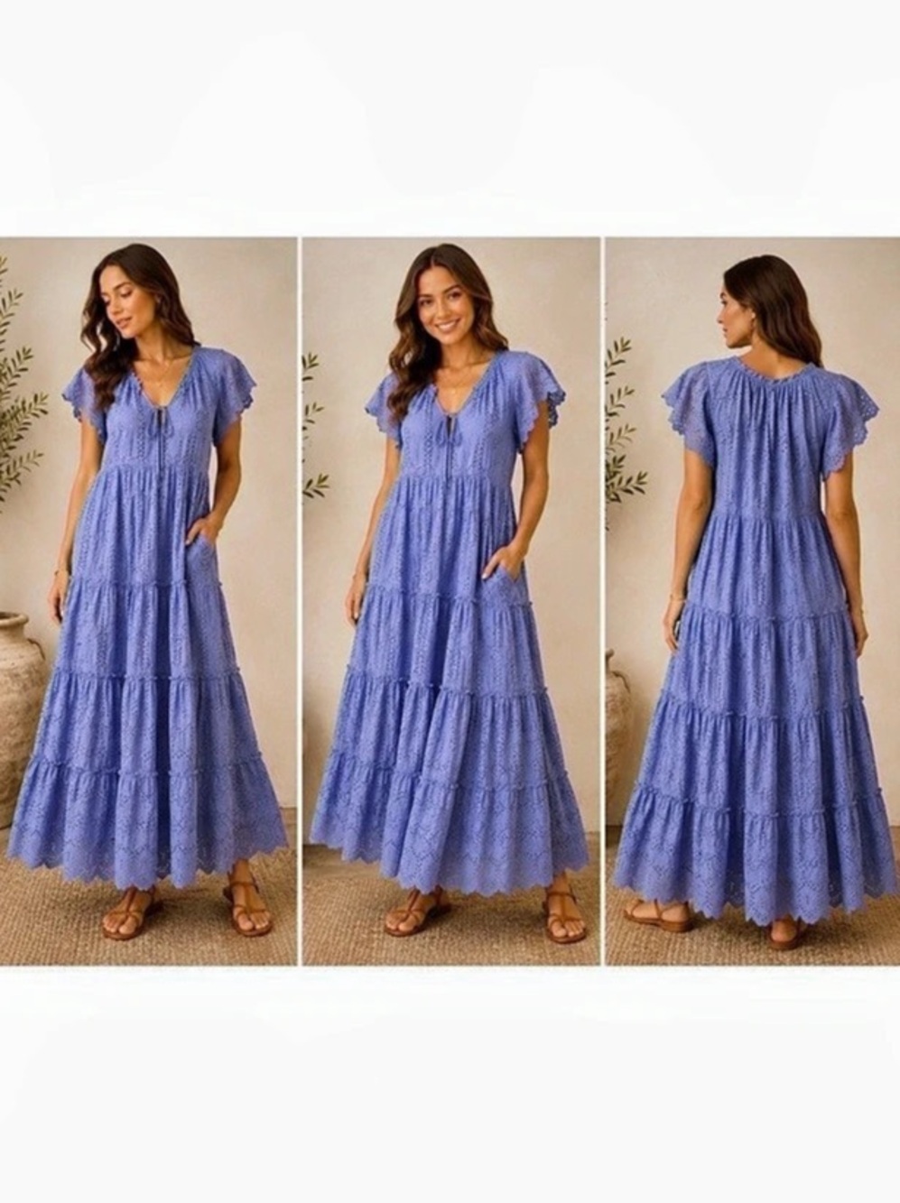 Cleobella Eyelet tiered Maxi Dress in Purple Size large Like New
